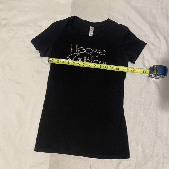 I Tease & Blow Funny Cosmetologist Rhinestone Crystal Logo Black Tshirt - S - Picture 4 of 6